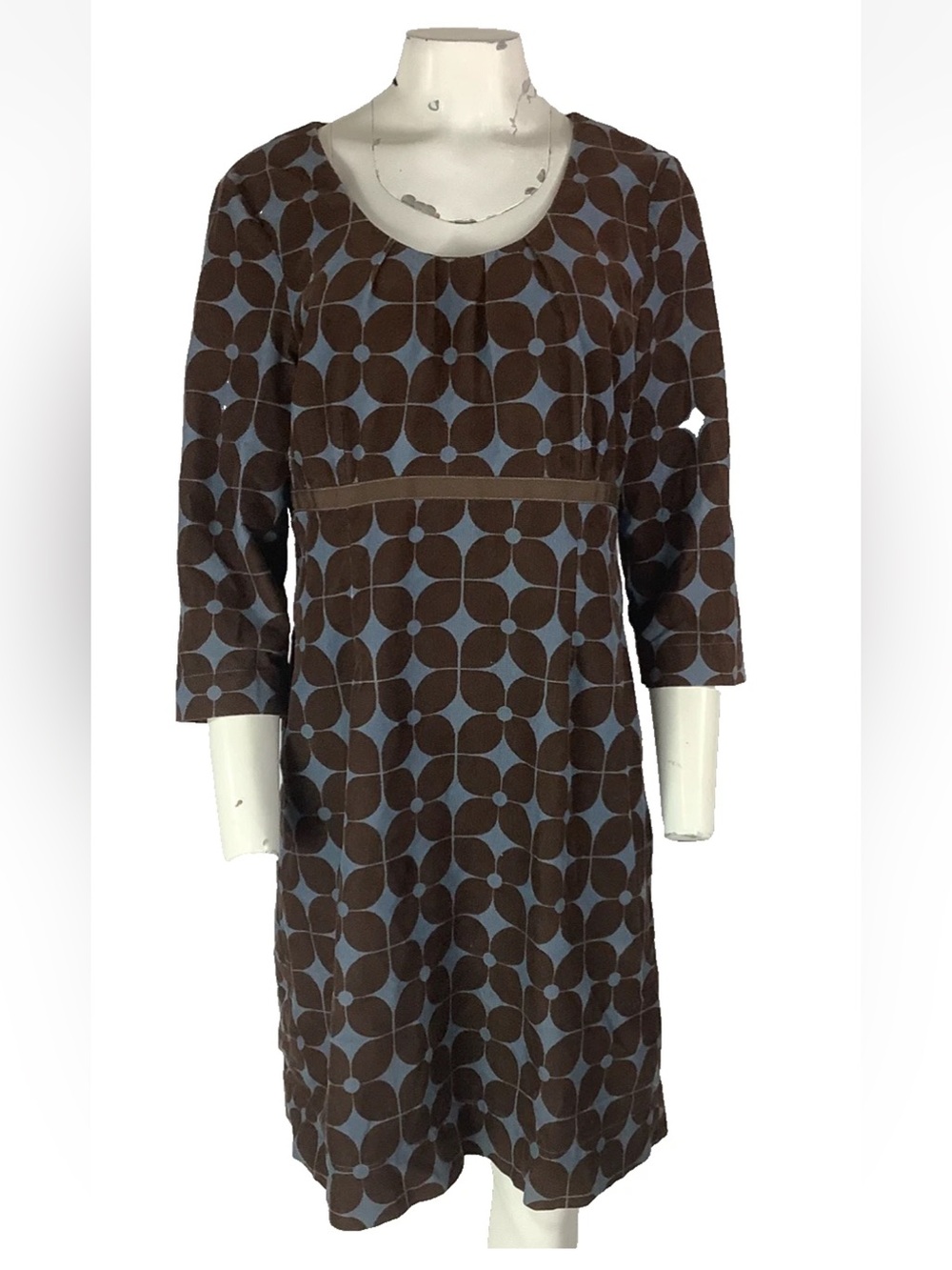 Boden Sz 12 100% Cotton Retro Printed Corduroy Shift Autumn Dress Brown